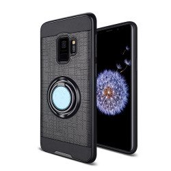 Galaxy S9+ (Plus) Slim 360 Ring Kickstand Hybrid Case with Metal Plate (Black)